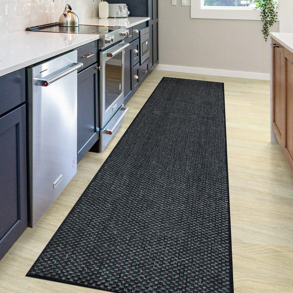 Covor Venice cu tesatura plata, aspect de sisal negru 80x250 cm - LunaHome.ro
