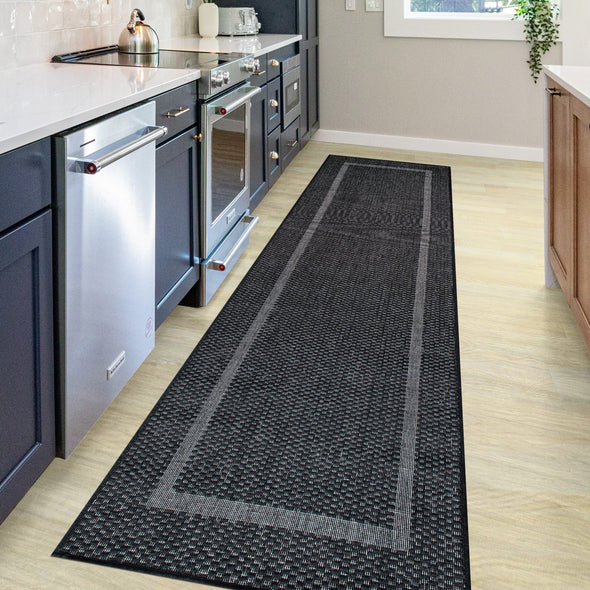 Covor Venice cu tesatura plata, aspect de sisal negru 67x230 cm - LunaHome.ro