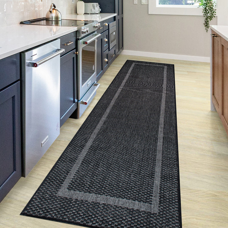 Covor Venice cu tesatura plata, aspect de sisal negru 67x230 cm - LunaHome.ro