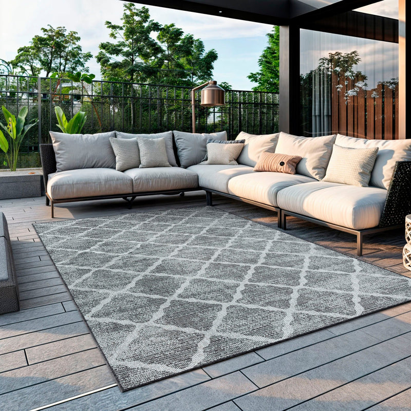 Covor Veyla de exterior si interior cu model geometric gri 80x150 cm