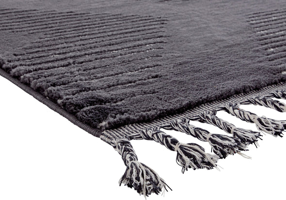 Covor Yule cu franjuri, aspect boho 3D negru 160x230 cm