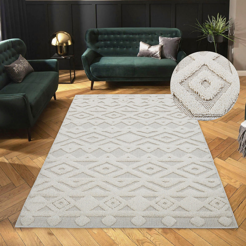 Covor traversa »Askja« cu aspect de lana crem, model 3D 60x90 cm - LunaHome.ro