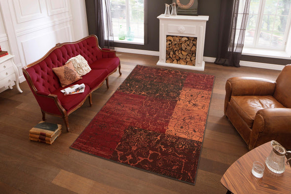 Covor Bennet cu model floral, fire scurte, terra 190x280 cm - LunaHome.ro