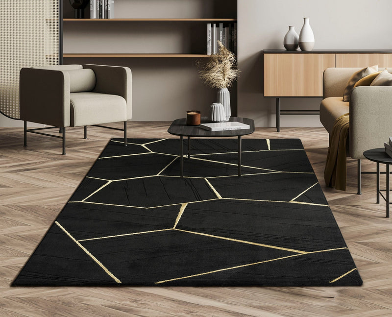 Covor »Biel« cu model geometric, negru cu auriu, 200x290 cm - LunaHome.ro