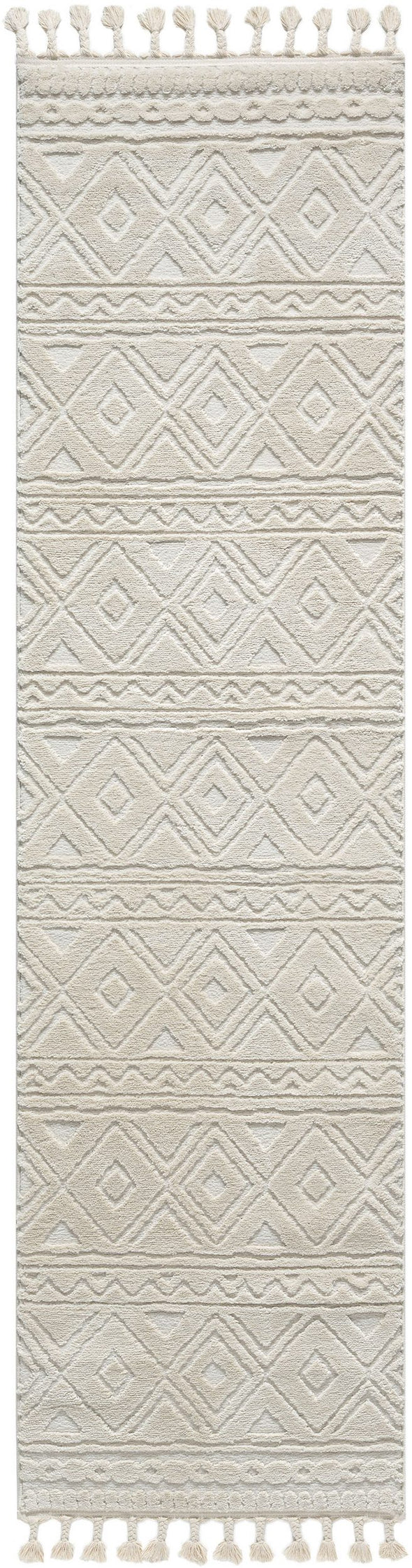 Covor Bonvo crem cu design scandinav 3D si franjuri 80x300 cm - LunaHome.ro
