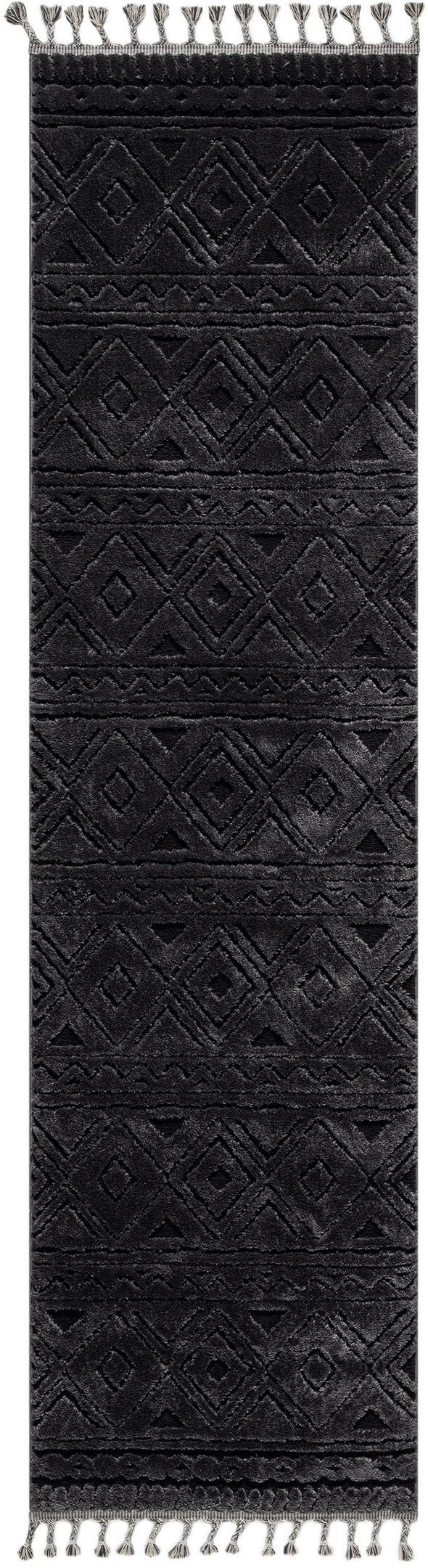 Covor Bonvo negru cu design scandinav 3D si franjuri 80x300 cm - LunaHome.ro