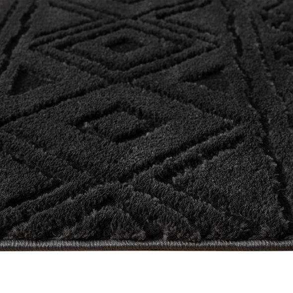 Covor Bonvo negru cu design scandinav 3D si franjuri 80x300 cm - LunaHome.ro