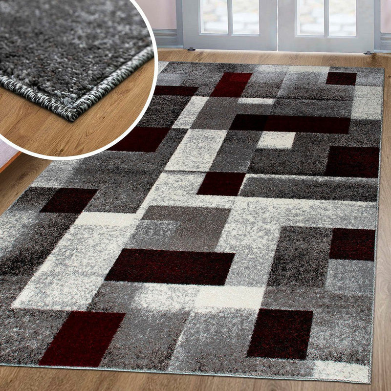 Covor Corinne cu design geometric modern gri cu roșu 160x230 cm - LunaHome.ro