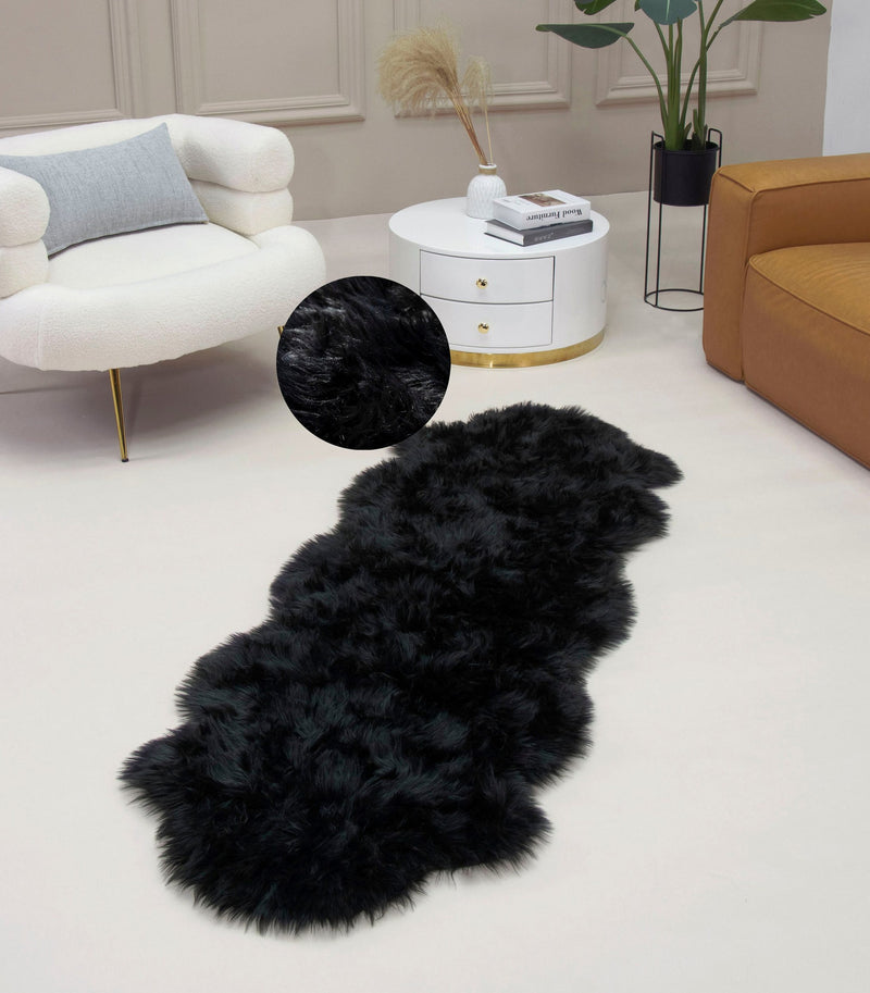 Covor »Dena« din blană sintetica moale și pufos negru 60x180 cm - LunaHome.ro