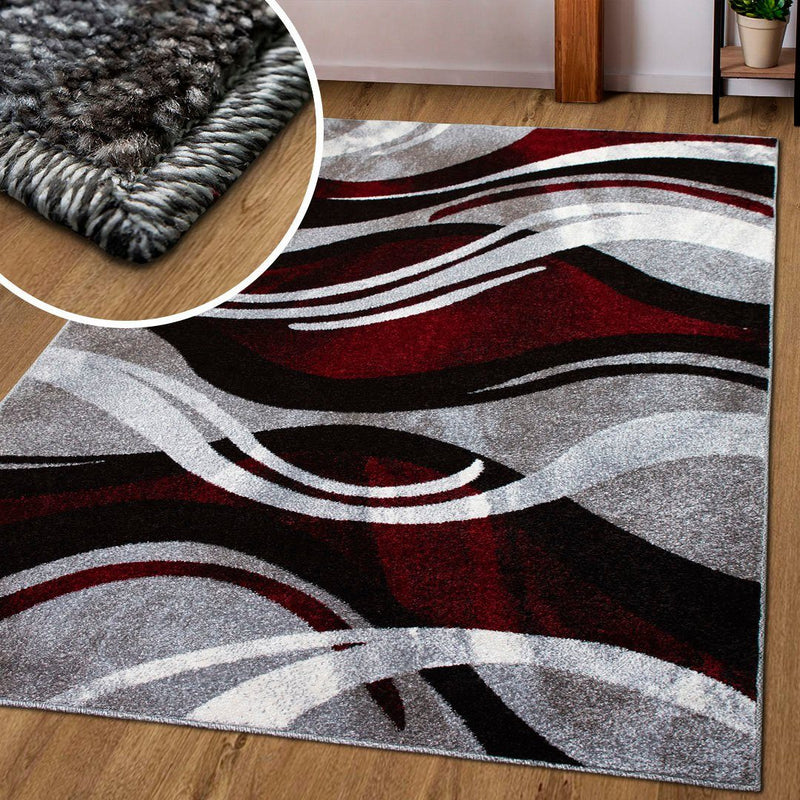 Covor Joas cu model geometric cu fire scurte gri-roșu 200x300 cm