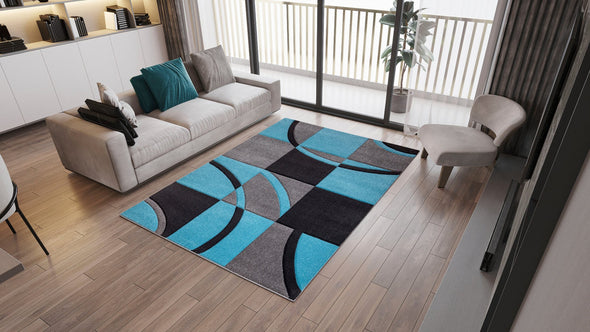 Covor »Josias« cu model geometric 3D, gri cu albastru 70x140 cm - LunaHome.ro