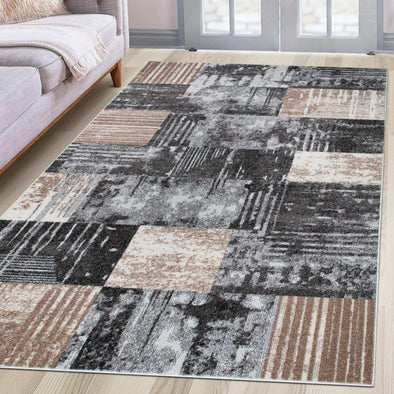 Covor Lunari cu model geometric vintage gri maro 240x320 cm