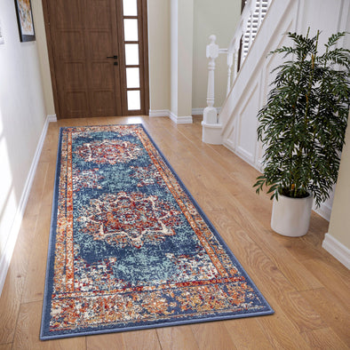 Covor »Maderno« cu design oriental albastru, fire scurte 80x240 cm - LunaHome.ro