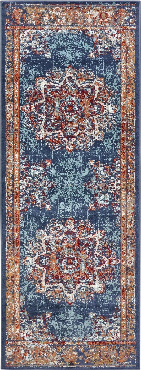 Covor »Maderno« cu design oriental albastru, fire scurte 80x240 cm - LunaHome.ro