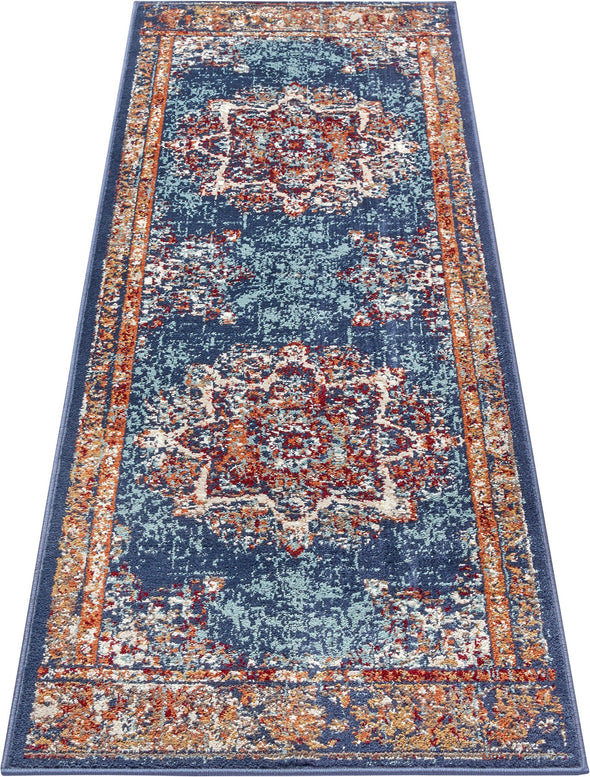 Covor »Maderno« cu design oriental albastru, fire scurte 80x240 cm - LunaHome.ro