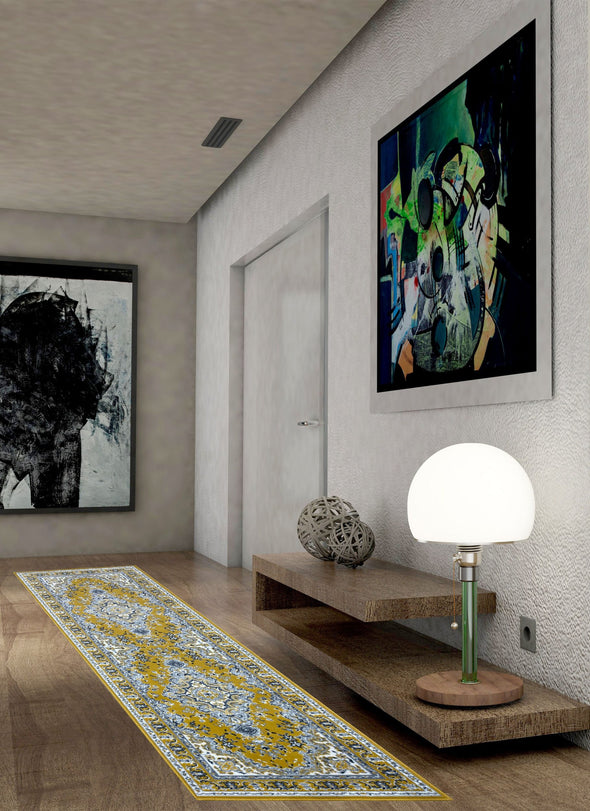 Covor Oriental DELAVITA, galben, model cu bordura 80x250 cm - LunaHome.ro