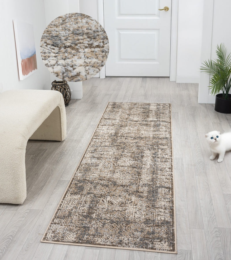 Covor »Selin« cu aspect vintage, model 3D, maro 80x300 cm - LunaHome.ro