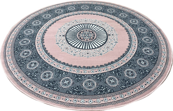 Covor »Shari« rotund cu decor oriental, fir scurt, moale, roz 140 cm - LunaHome.ro