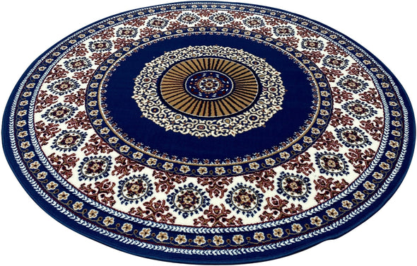 Covor »Shari« rotund cu decor oriental, fir scurt albastru 140 cm - LunaHome.ro