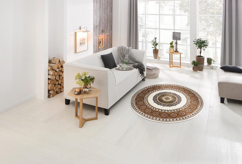 Covor »Shari« rotund cu decor oriental, fir scurt crem 190cm - LunaHome.ro
