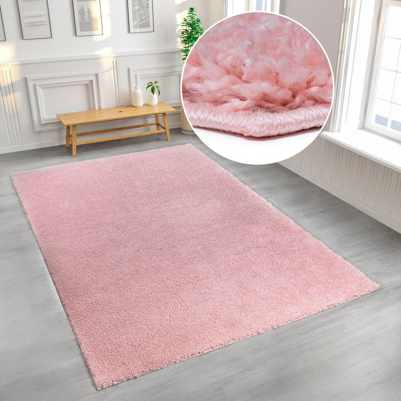 Covor »Viva« cu fire lungi gros și pufos roz, 70x140 cm - LunaHome.ro