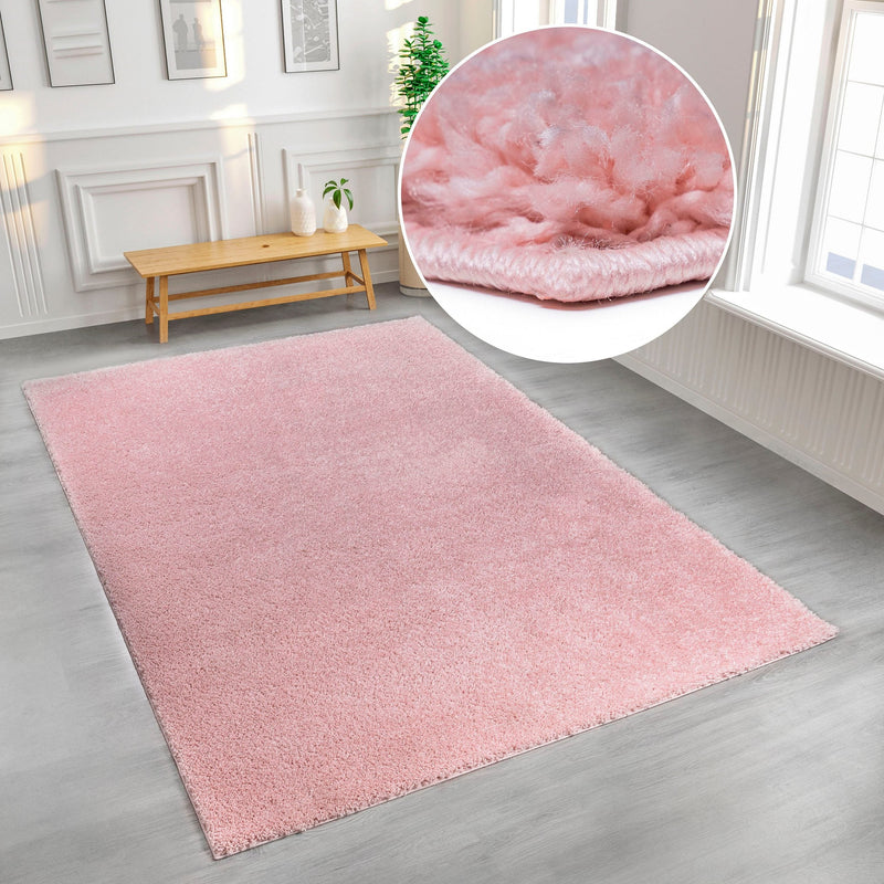 Covor »Viva« cu fire lungi gros și pufos roz, 70x140 cm - LunaHome.ro