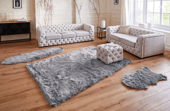 Covor din blana eco Triana foarte moale si pufos gri 65x180 cm - LunaHome.ro