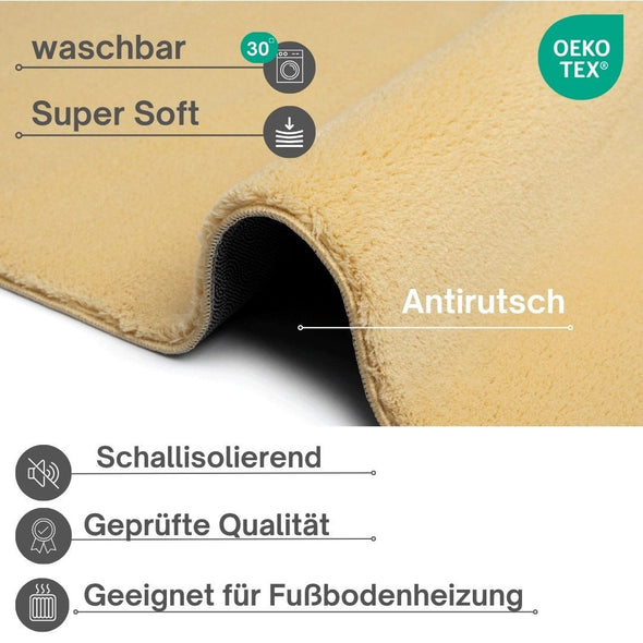 Covor pufos antiderapant Arabell galben auriu 60x110 cm - LunaHome.ro