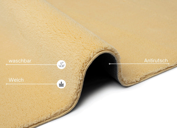 Covor pufos antiderapant Arabell galben auriu 60x110 cm - LunaHome.ro