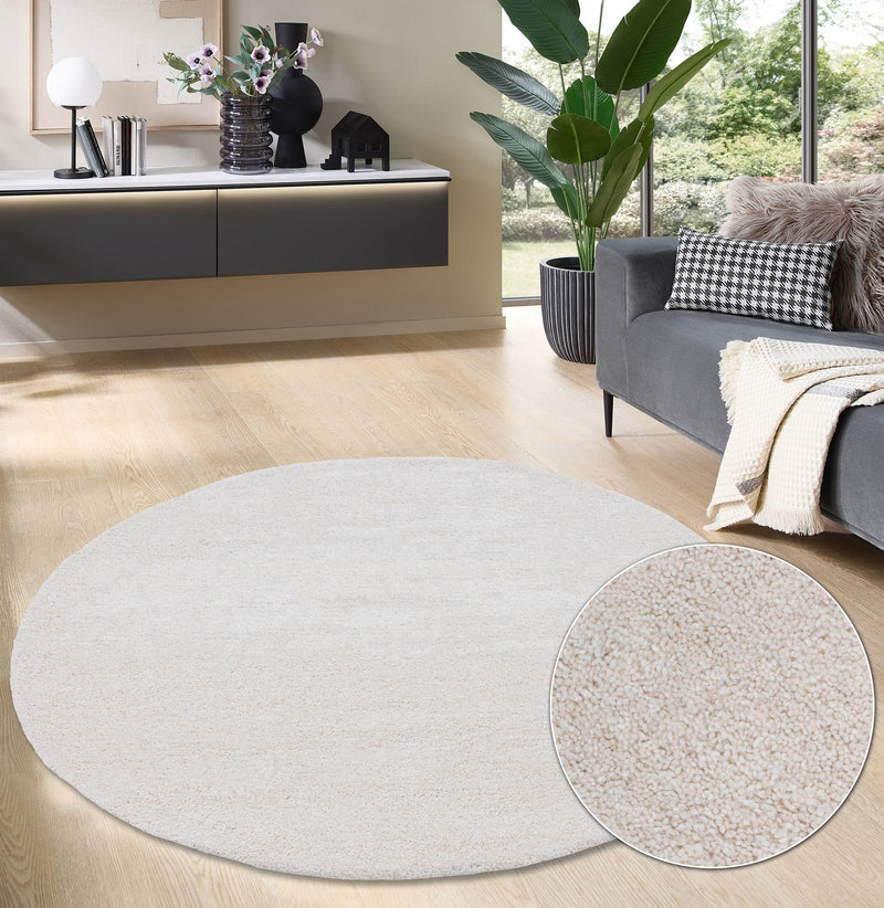 Covor rotund »Gabbeh uni« din lână pură crem 190 cm - LunaHome.ro