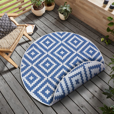 Covor rotund Ronda reversibil, potrivit si pentru exterior, albastru 140 cm - LunaHome.ro
