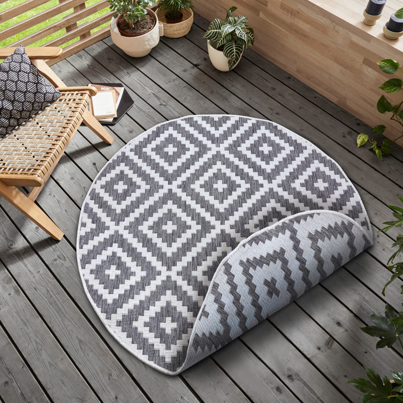 Covor rotund Ronda reversibil, potrivit si pentru exterior, gri 120 cm - LunaHome.ro