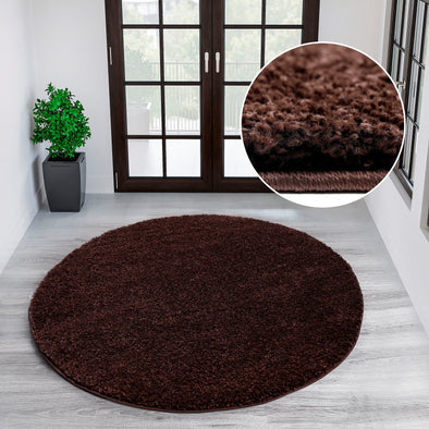 Covor rotund »Shaggy 30« maro cu fire lungi pufos 140 cm - LunaHome.ro