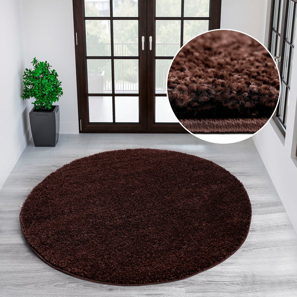 Covor rotund »Shaggy 30« maro cu fire lungi pufos 140 cm - LunaHome.ro