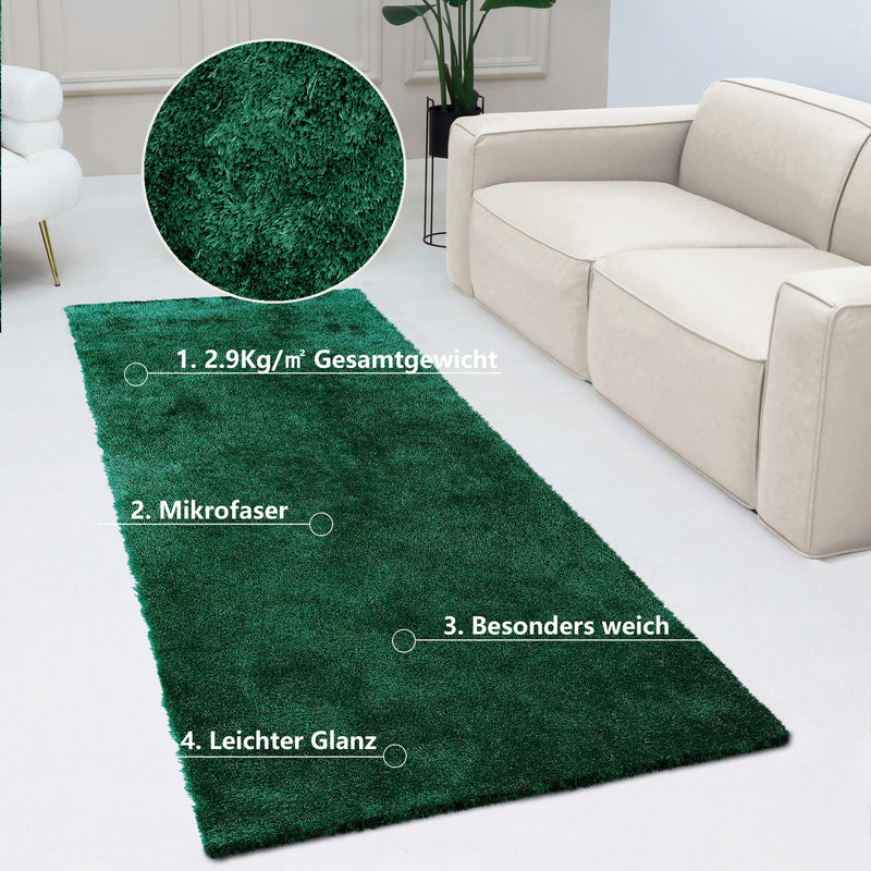 Covor traversă Dana Bruno Banani foarte pufos verde 80x500 cm - LunaHome.ro