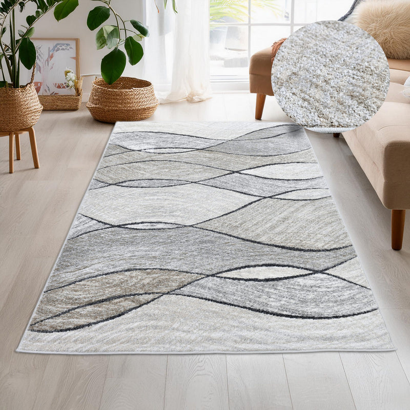 Covor traversa Esmea gri cu bej, model cu valuri 80x150 cm - LunaHome.ro