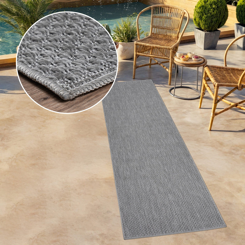 Covor traversa Rhodos gri pentru interior și exterior, aspect de sisal 67x230 cm - LunaHome.ro