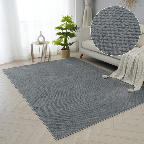 Covor blanita sintetica Rabbit gri cu model 3D 80x150 cm