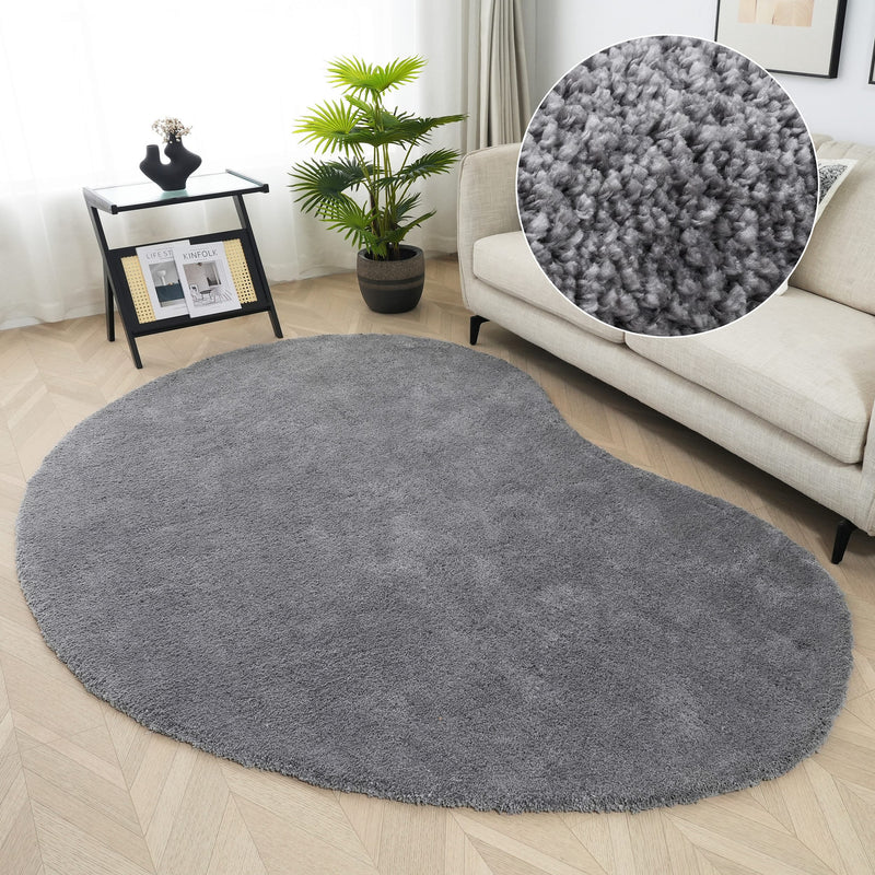 Covor cu fire înalte Halrum, foarte pufos, oval gri inchis 160x240 cm - LunaHome.ro