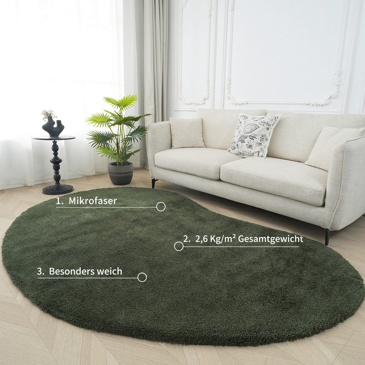 Covor cu fire înalte Halrum foarte pufos oval verde inchis 200x300 cm