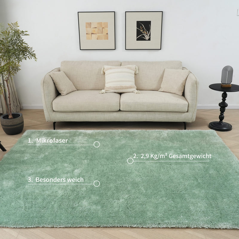Covor cu fir lung »Dana«, foarte moale si pufos, verde menta 160x230 cm - LunaHome.ro