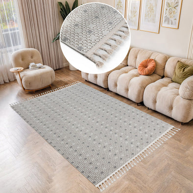 Covor cu franjuri Dotty crem gri pentru interior si exterior 120x180 cm - LunaHome.ro