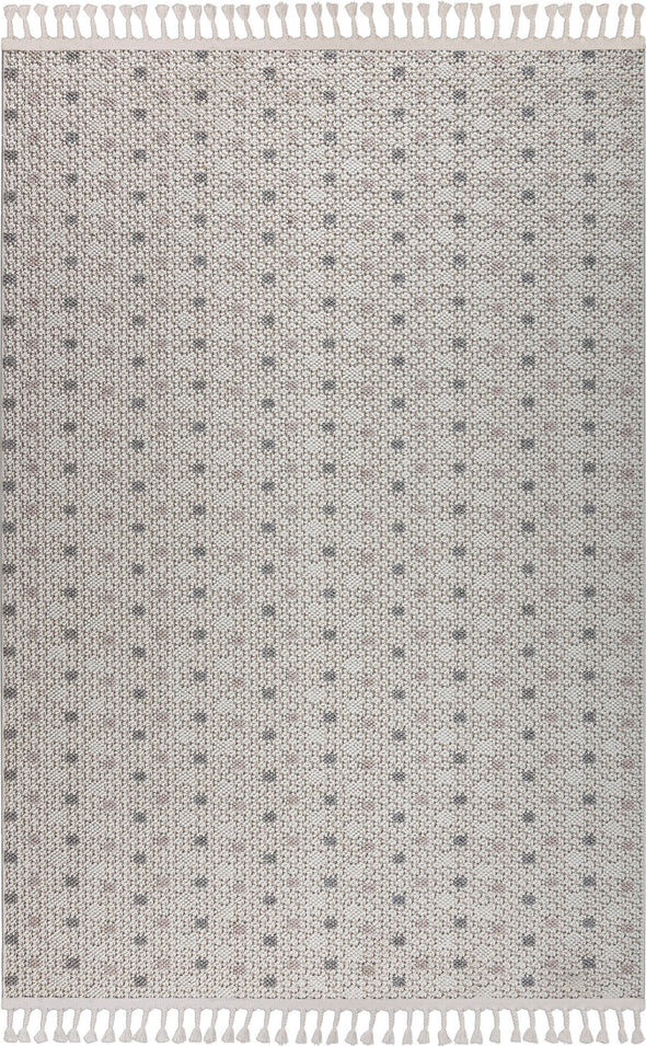 Covor cu franjuri Dotty crem gri pentru interior si exterior 120x180 cm - LunaHome.ro