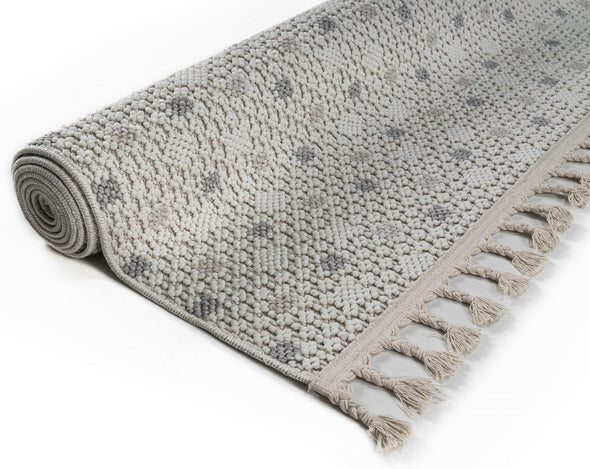 Covor cu franjuri Dotty crem gri pentru interior si exterior 120x180 cm - LunaHome.ro