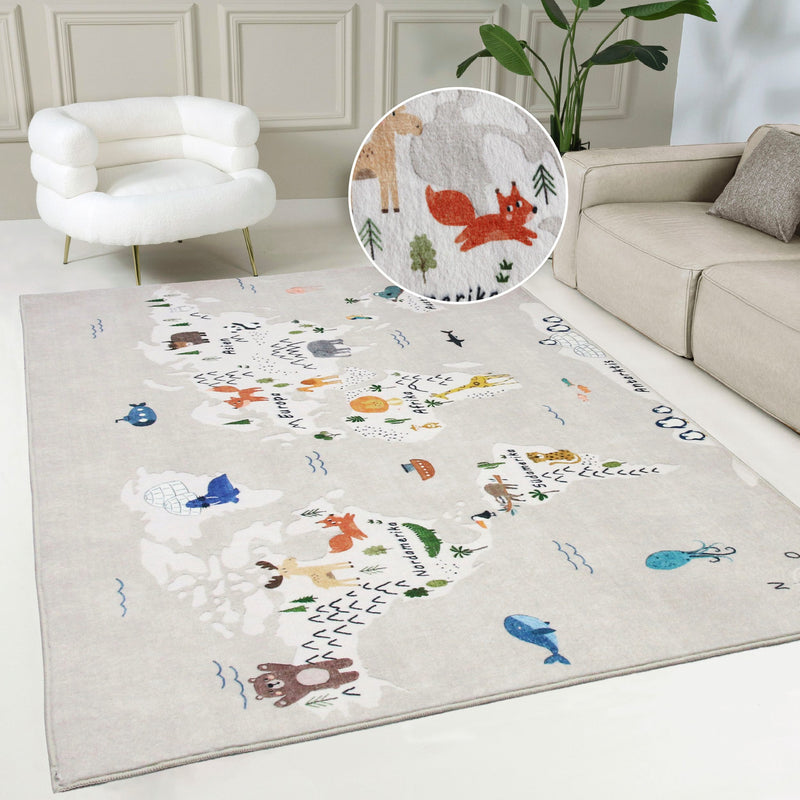 Covor cu model Harta Lumii bej 75x105 cm - LunaHome.ro