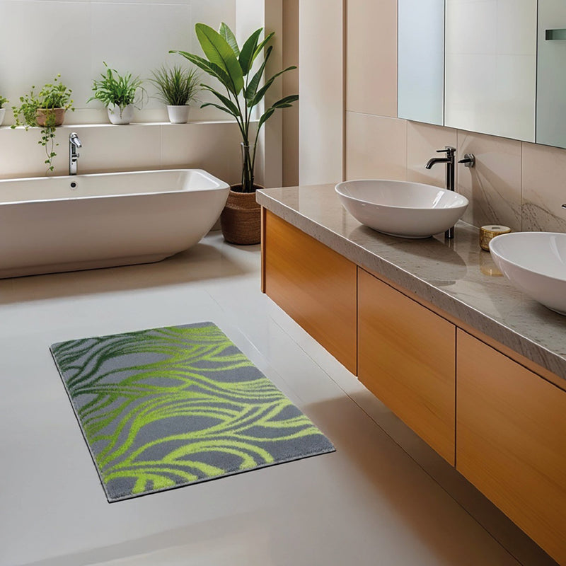Covor de baie Mayra lavabil cu model ondulat verde 60x100 cm - LunaHome.ro