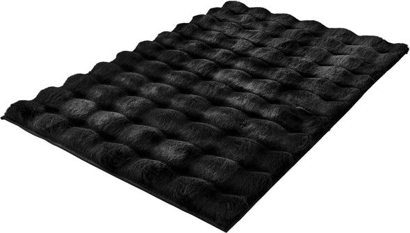 Covor de baie pufos Cloud negru cu model 3D 60x90 cm