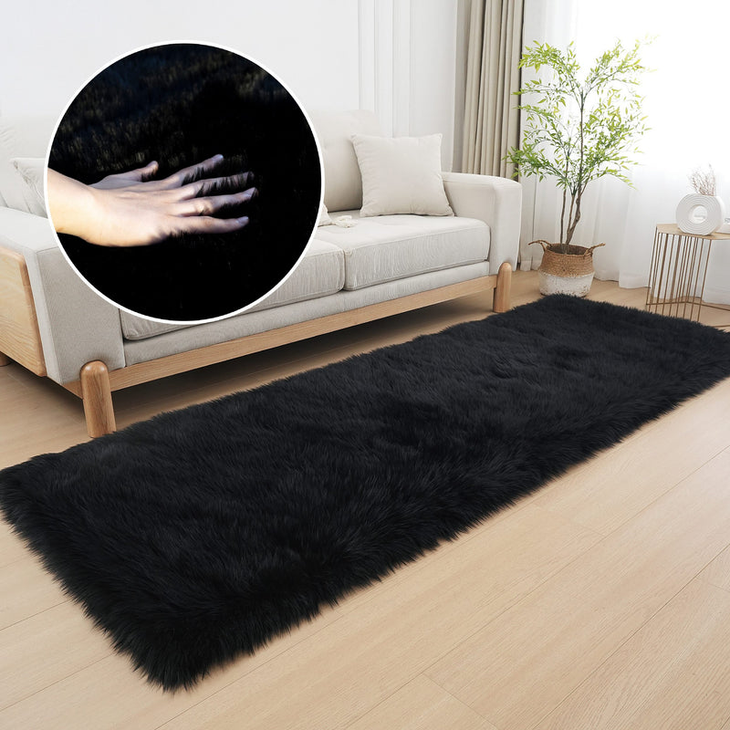 Covor de blană Dena foarte pufos negru 90x250 cm - LunaHome.ro