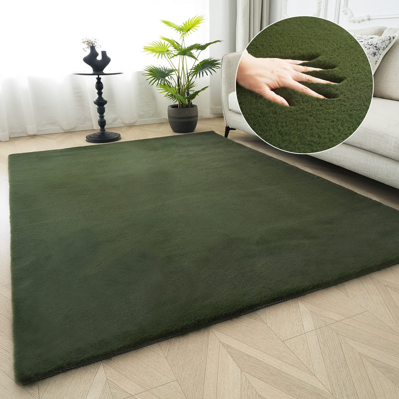 Covor de blana eco Rabbit 2 verde foarte pufos 80x150 cm - LunaHome.ro