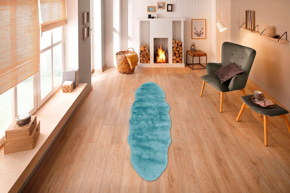 Covor de blană eco »Valeria« foarte moale si pufos, albastru 65x180 cm - LunaHome.ro
